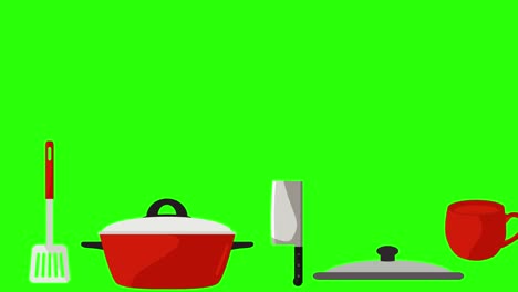 cooking item tools, green screen chroma key animation