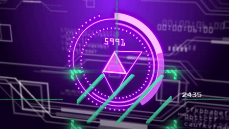 procesamiento digital de datos con animación futurista de formas y números geométricos