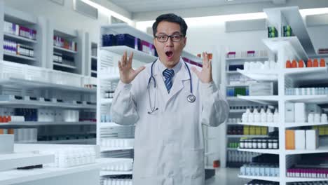 doctor surprised in pharmacy