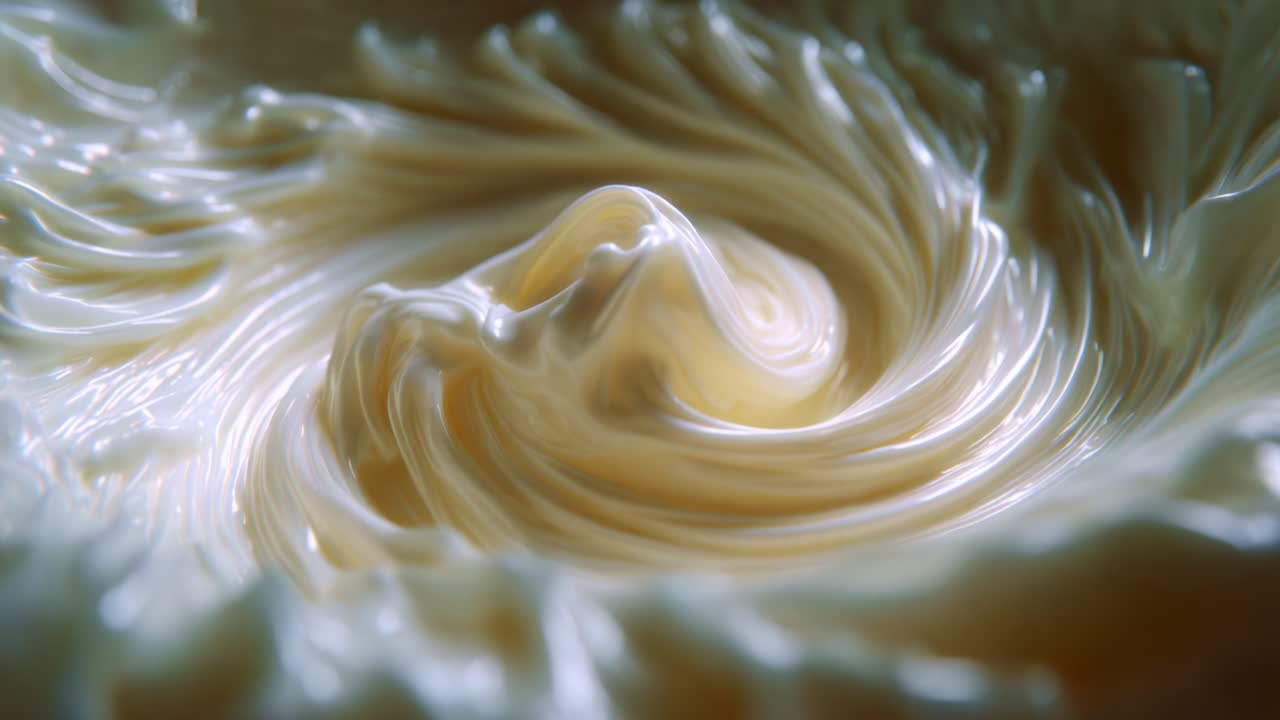 A swirling, creamy texture captures the motion and viscosity of a luscious fluid, showcasing intricate details in a mesmerizing and dynamic display