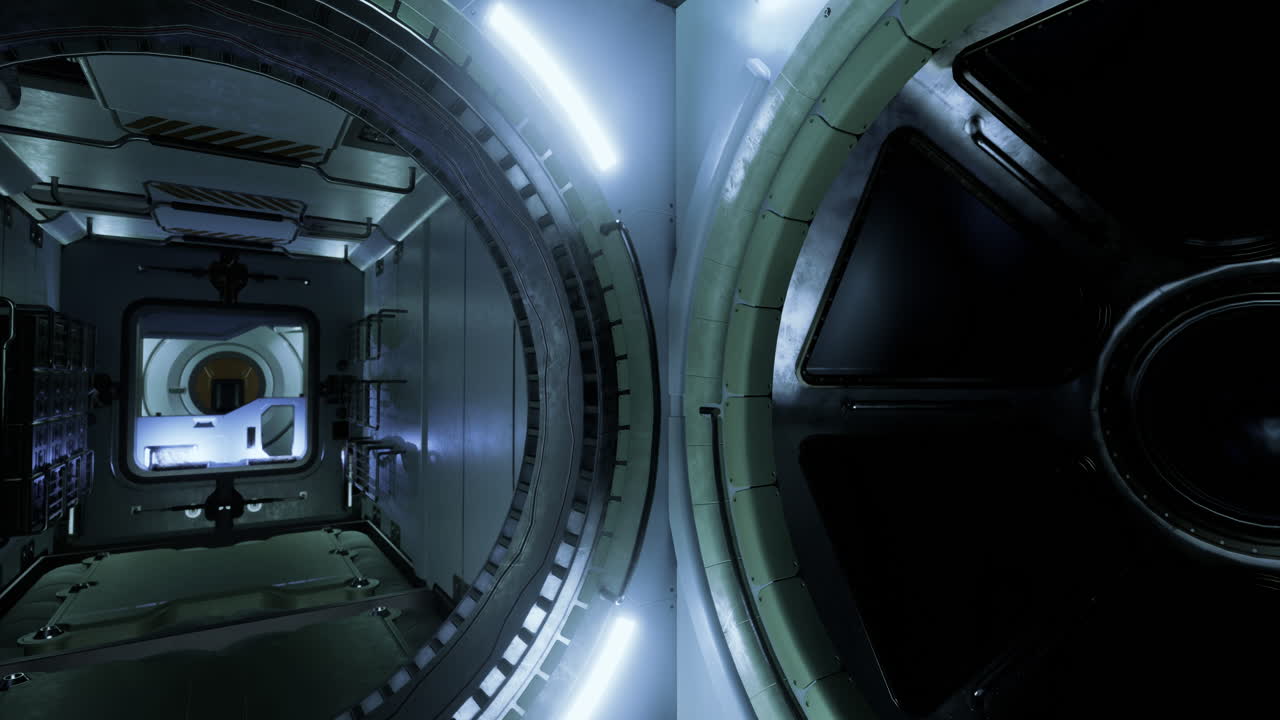 Exploring the futuristic interior of a spacecraft in a space station