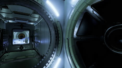 exploring the futuristic interior of a spacecraft in a space station