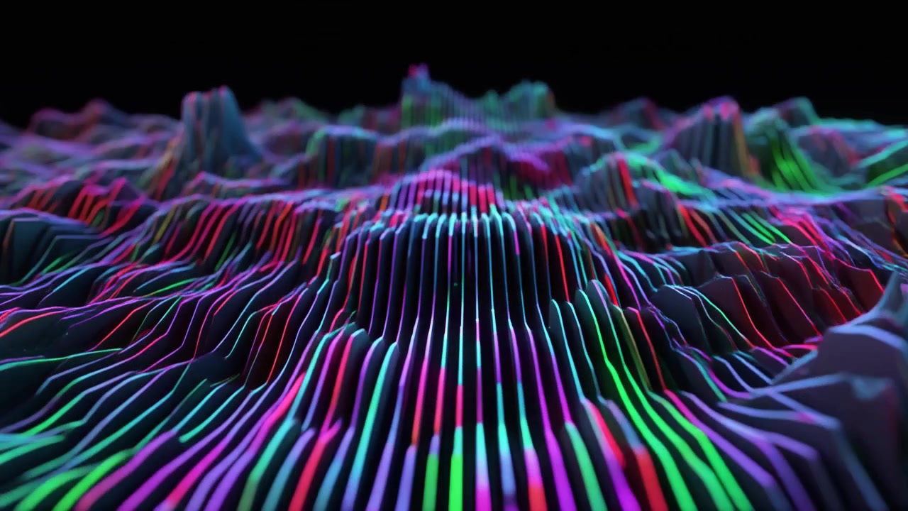 Abstract Digital Landscape with Glowing Neon Waveform Lines