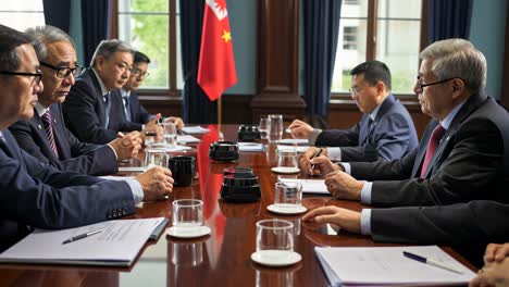 key diplomatic discussions between officials in a conference room in china