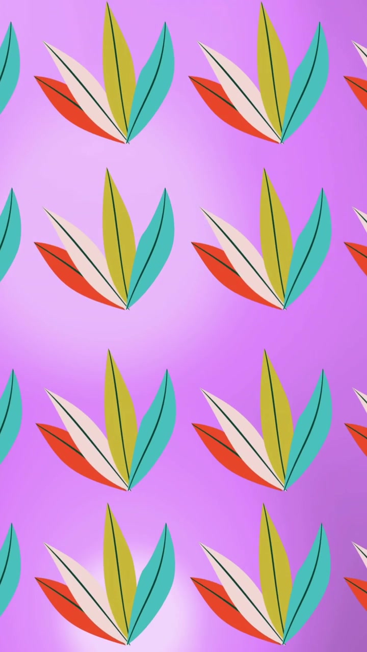 Animation of multiple colorful plants over gloving spots on purple background