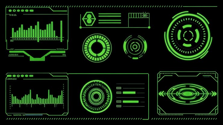 Animated Green HUD Display with Digital Data and Scanning Graphics