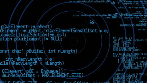 animation of data processing and circles on black background