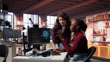 teamworking engineers coding advanced ai algorithm in startup