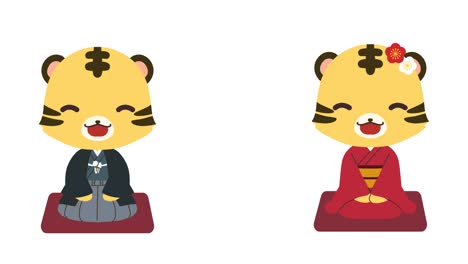 animation of a tiger lip-synching in a kimono sitting upright