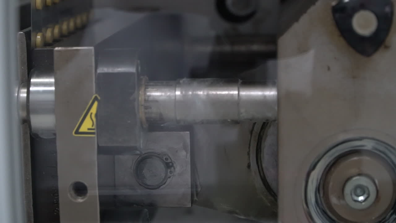 Hydraulic pump in pharma lab presses plastic package and pills, static