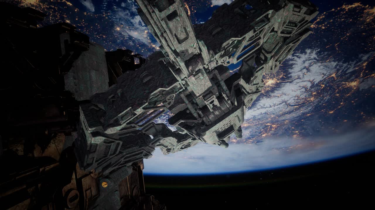 la nave espacial alienígena armada se acerca a la tierra