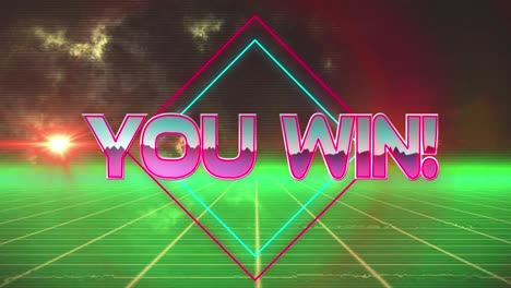animation of you win text over green lines on black background