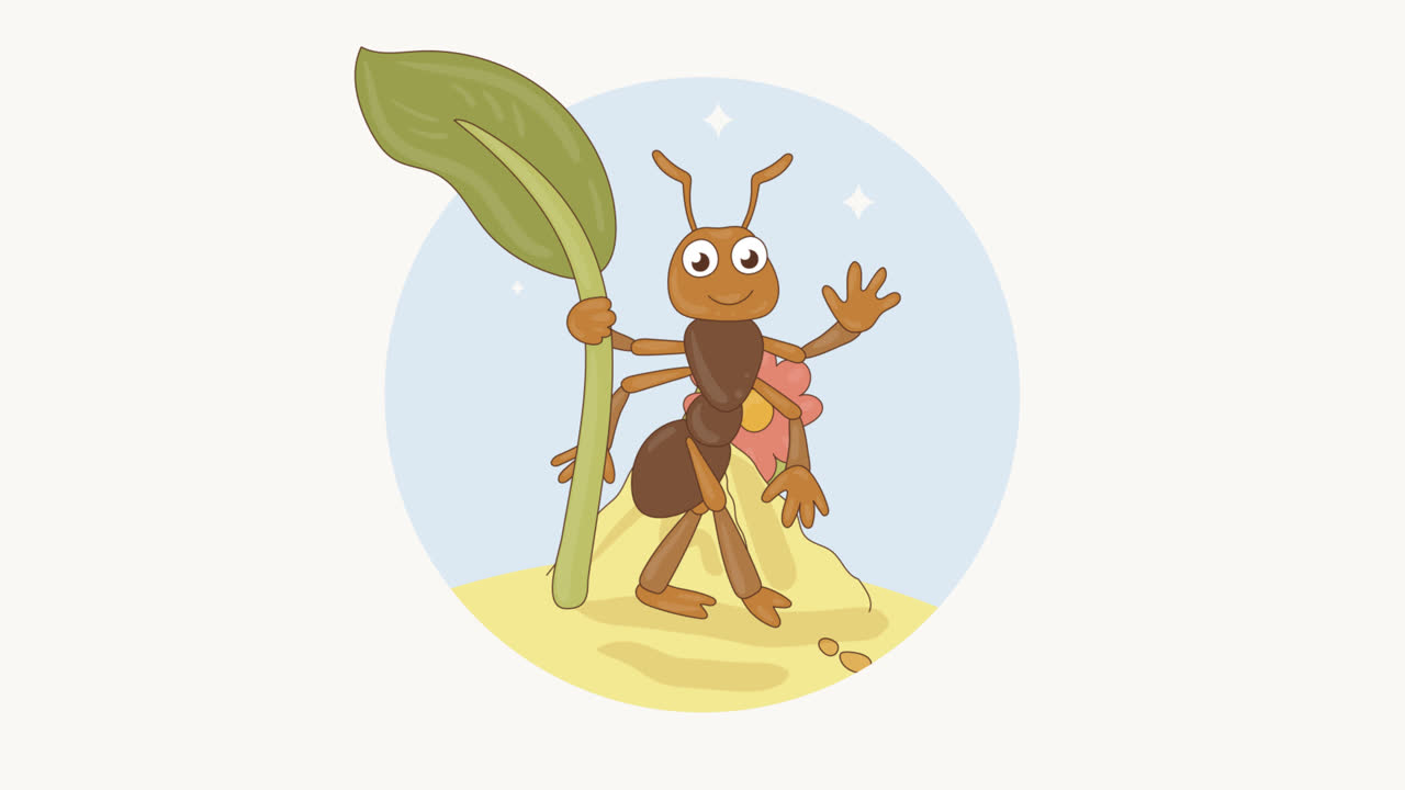 손으로 그린 만화 개미 일러스트레이션의 애니메이션