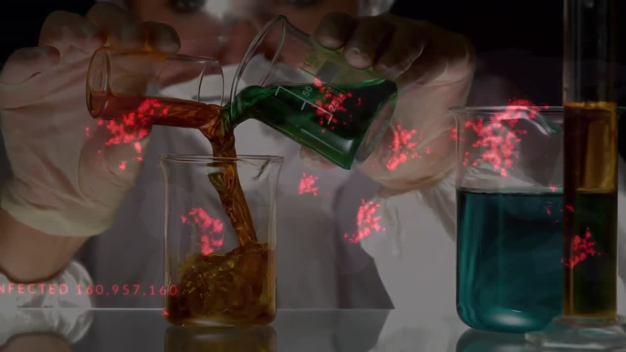 animación del mapa del mundo sobre el científico con máscaras faciales