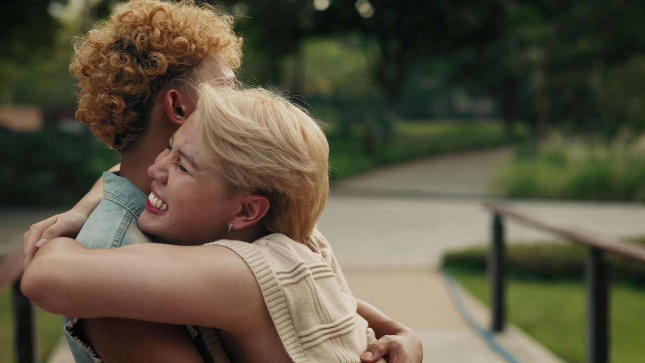 Two People Embracing in a Park