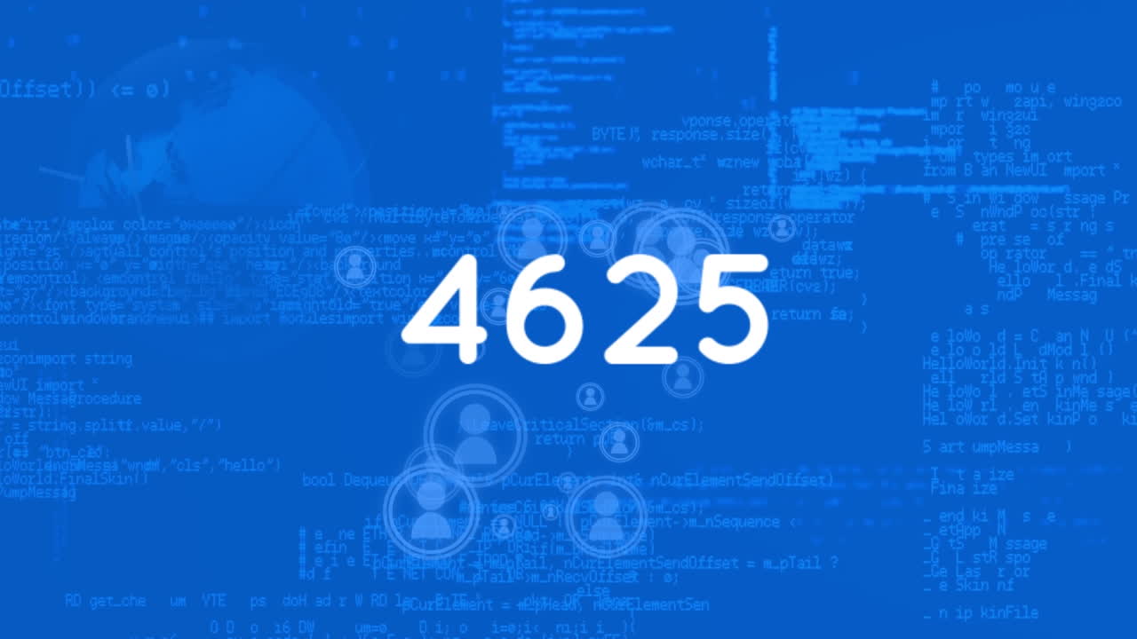 animación de números sobre el procesamiento de datos en fondo azul
