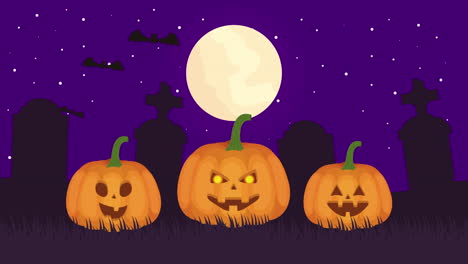 escena oscura de halloween con calabazas
