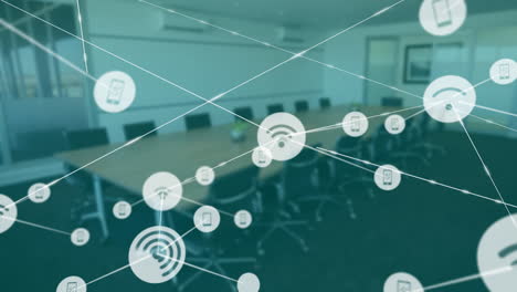 netzwerk von verbindungen und datenverarbeitung animation über leeren konferenzraum