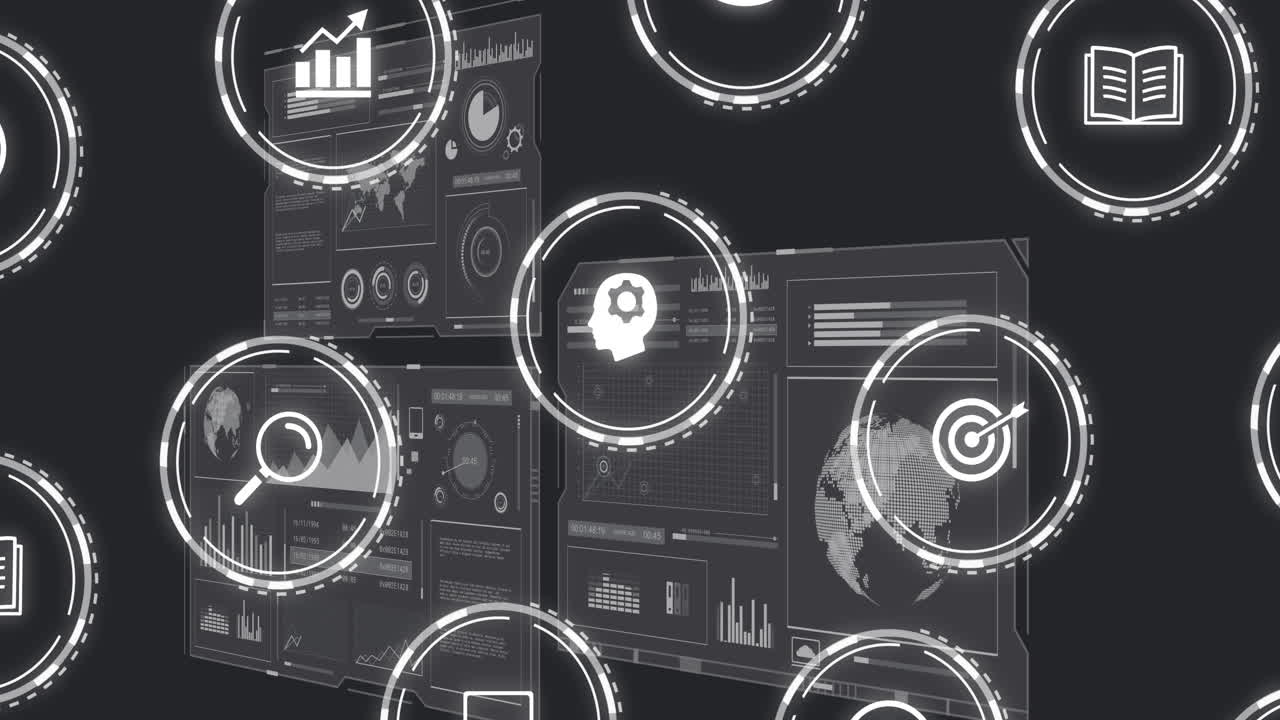 Data analytics and business intelligence animation over digital dashboard interface