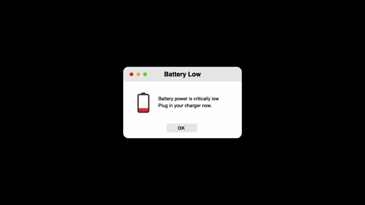 Pop-up-advarselsmeddelelse om kritisk lavt computerbatteri