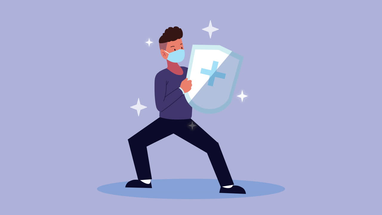 방패를 가진 남자 코로나19 예방 애니메이션