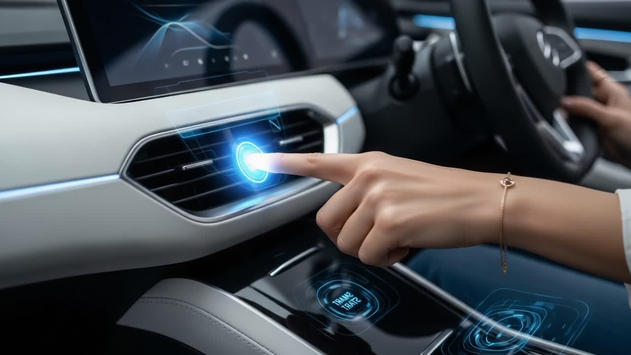 Exploring Interactive Touchscreen Controls in a Modern Vehicle Interior: A Journey Through Futuristic Technology and User Experience Design