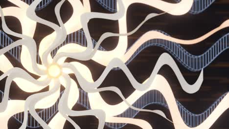 espiral de rotación con curva dorada, fondo abstracto y sagrado, animación en bucle, renderización en 3d.