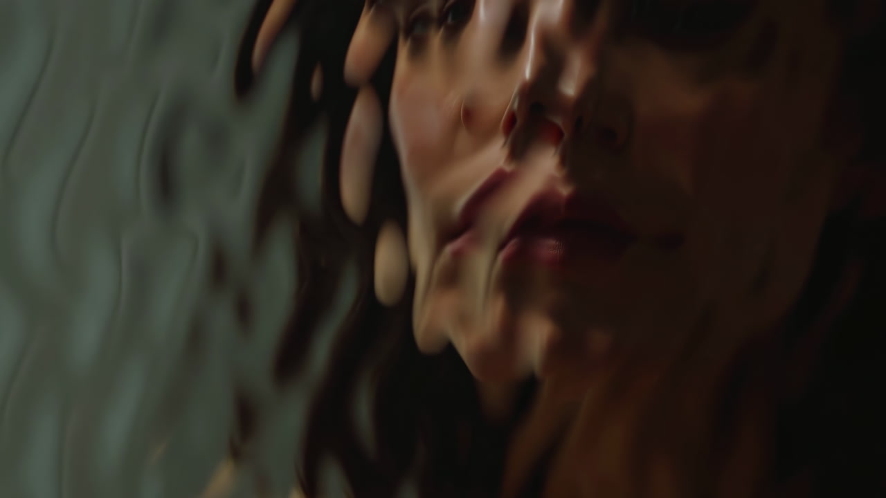 Blurred Face Through Textured Glass, Rippled Refraction, Lowkey Shadow, Moody Dramatic Lighting, Partial