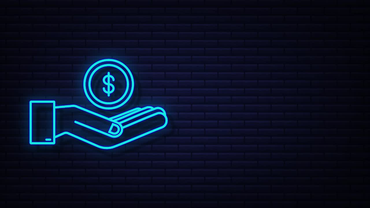 mano de dinero de neón para el diseño conceptual. mano sosteniendo billete de dinero verde. gráfico de movimiento