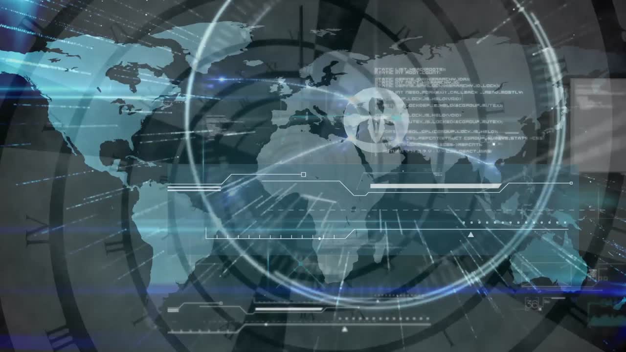 Animation of scanner and data processing over global network of connections on world map