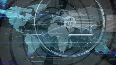 animation of scanner and data processing over global network of connections on world map