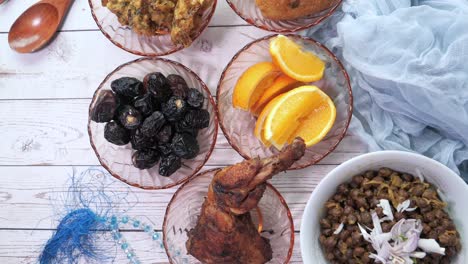 foods decorated on table for ramadan, top view