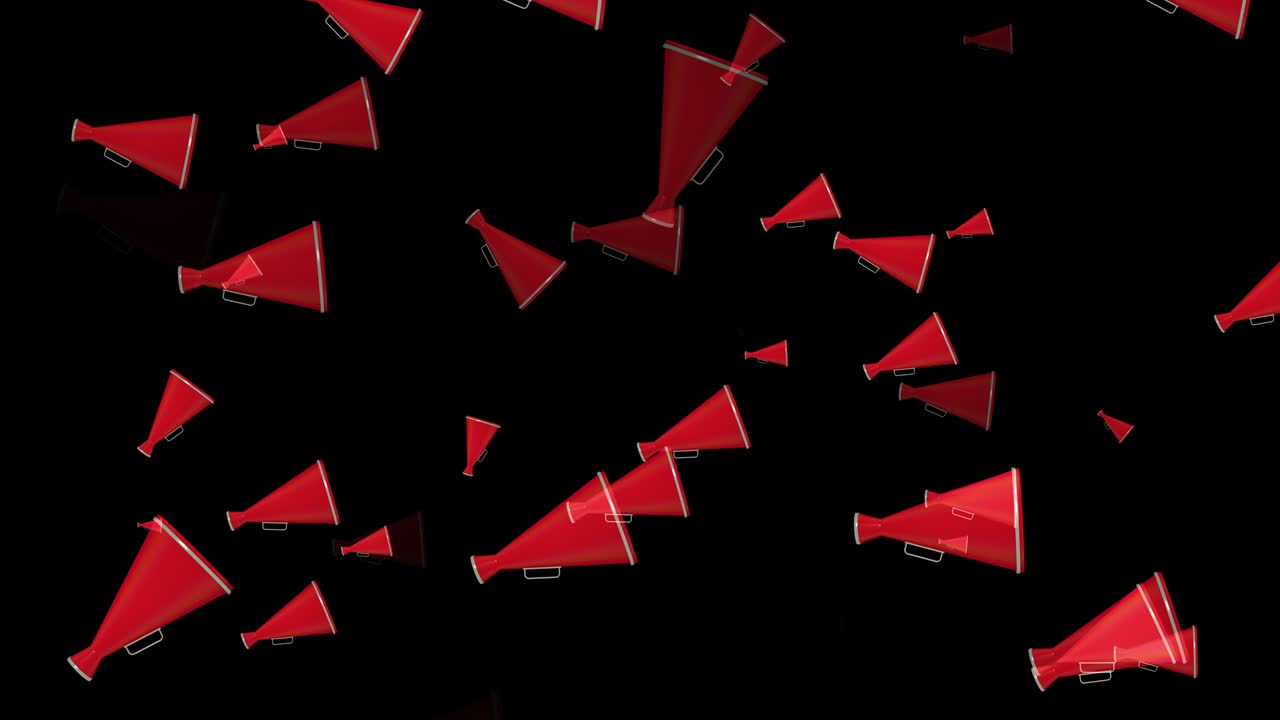 4K Abstract loopable flying megaphone animation, black background