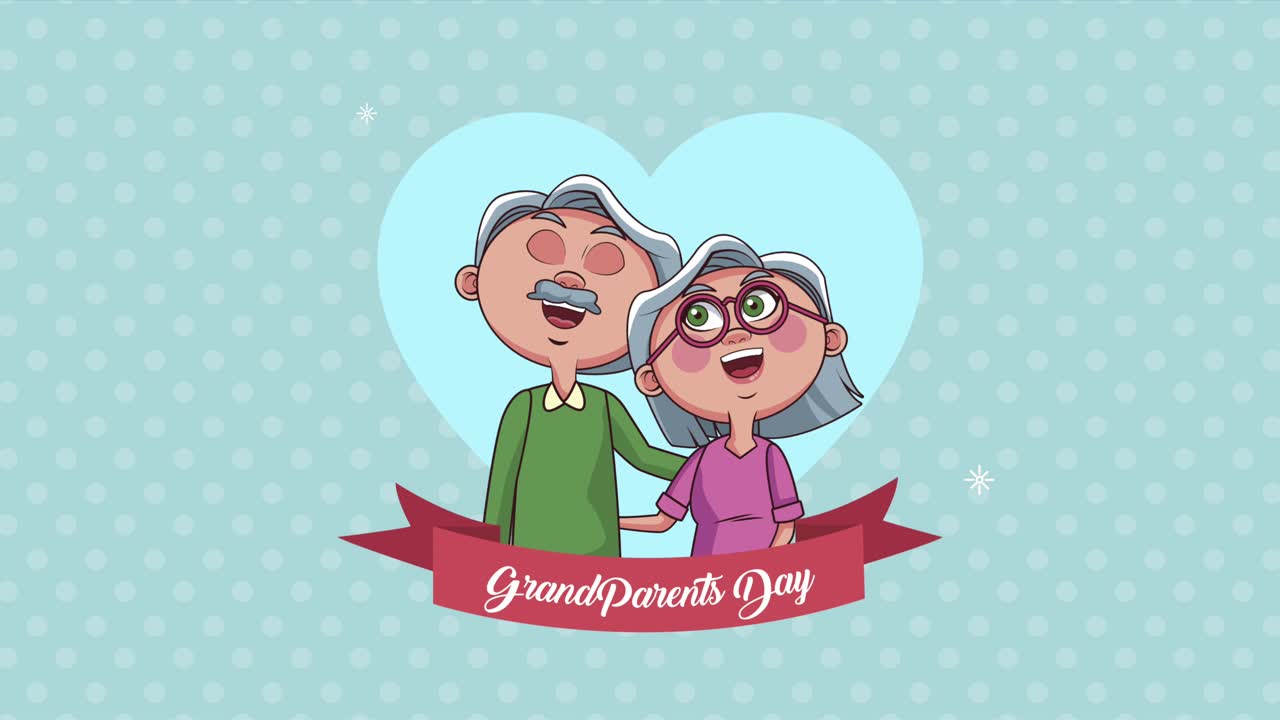 happy grandparents day lettering in ribbon with couple