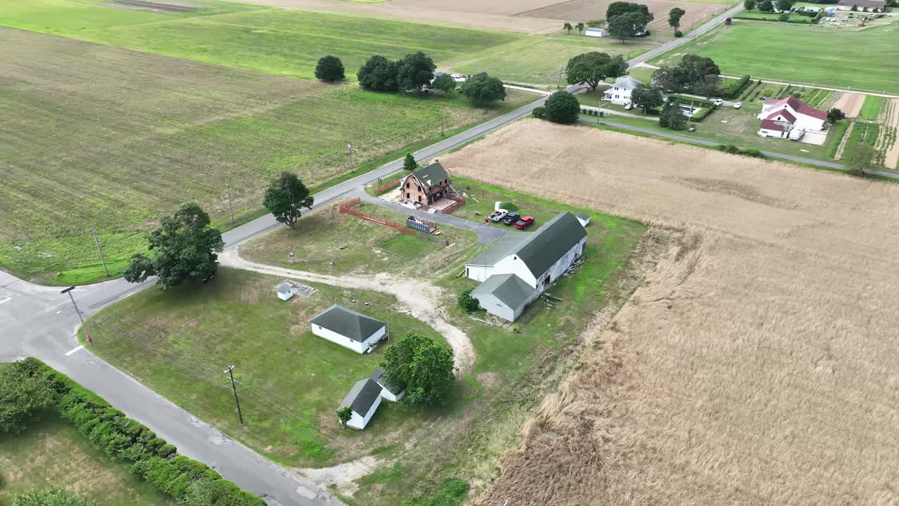 Drone flying over a farmhouse in long island