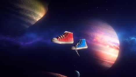 sneakers floating in space