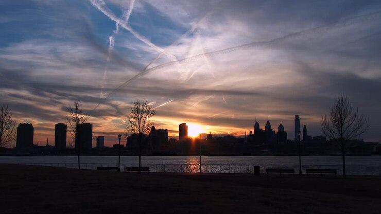 Sunset behind the city of Philadelphia Pennsylvania 3