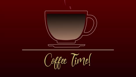 slick and fun animated line-drawing motion graphic of a coffee cup filling from a jug on a red background, with the message coffee time