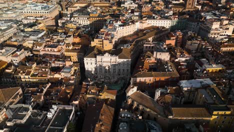 High-Aerial-View-Above-Trevi-Fountain-in-Downtown-Rome,-Italy