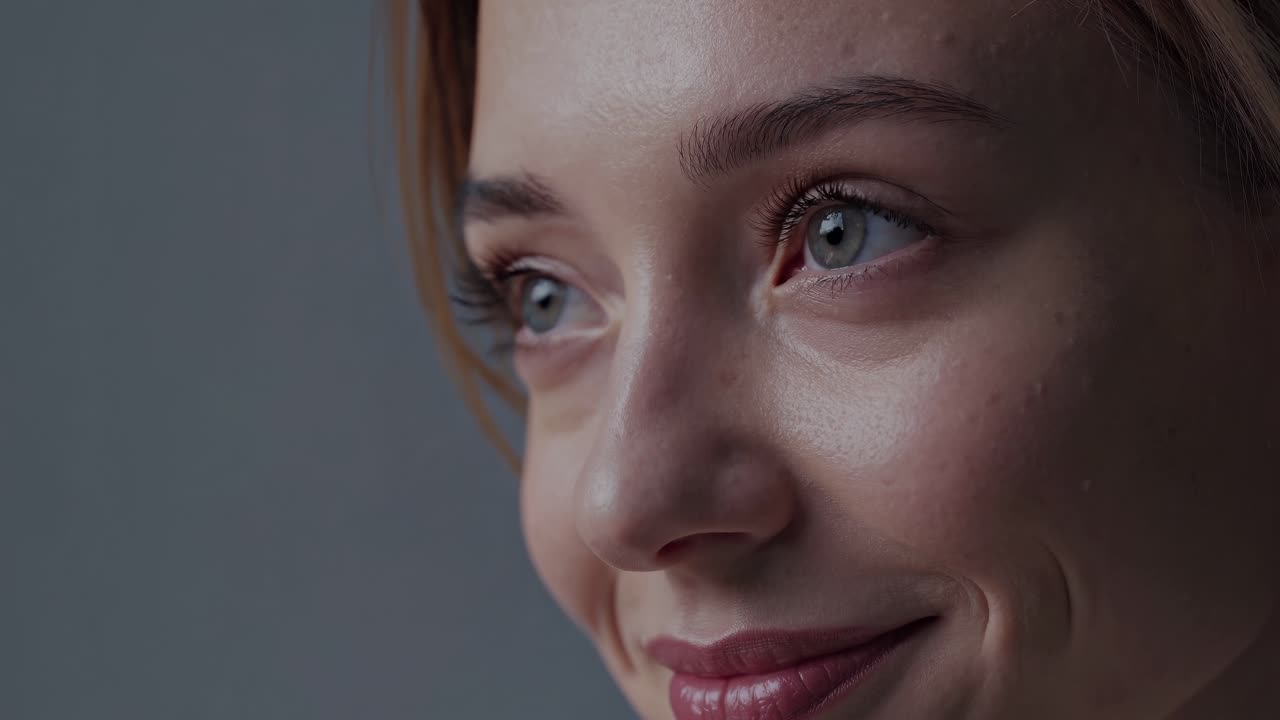 Close-up video of a serene woman with closed eyes, captured from a soft-focus, frontal angle