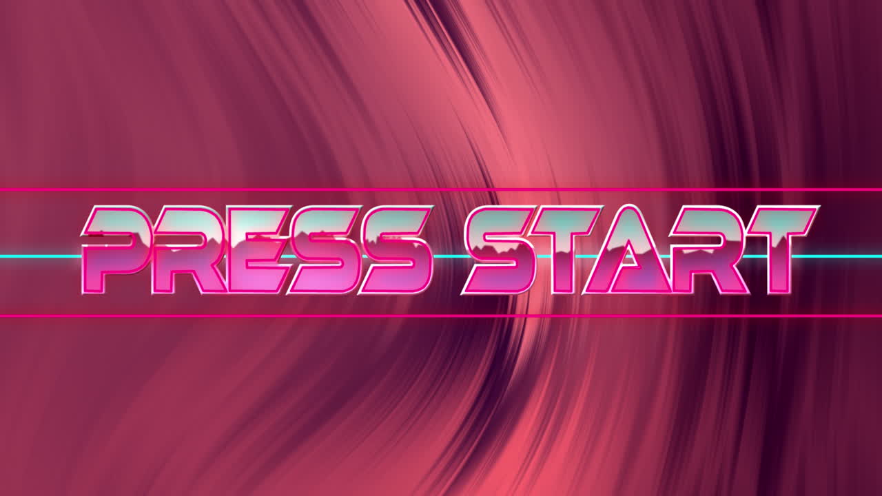 animación del efecto glitch sobre el texto de inicio de la prensa contra un fondo de textura de onda digital rosada