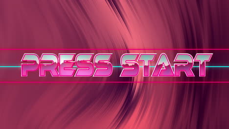 animation of glitch effect over press start text against pink digital wave textured background