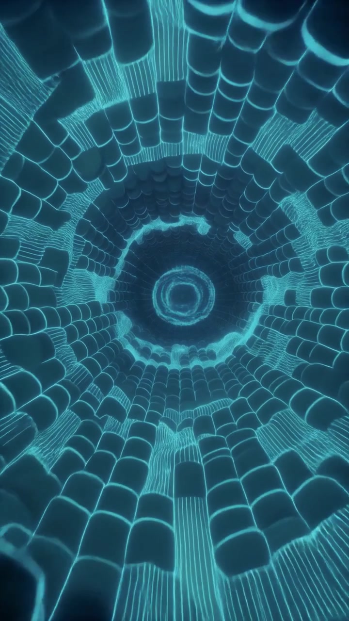 Abstract 3D Tunnel Animation with Glowing Blue Geometric Patterns