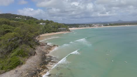 Noosa-Drone-Surf-Session-on-a-sunny-day,-Australia