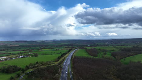 road crossing fields france countryside aerial cloudy day