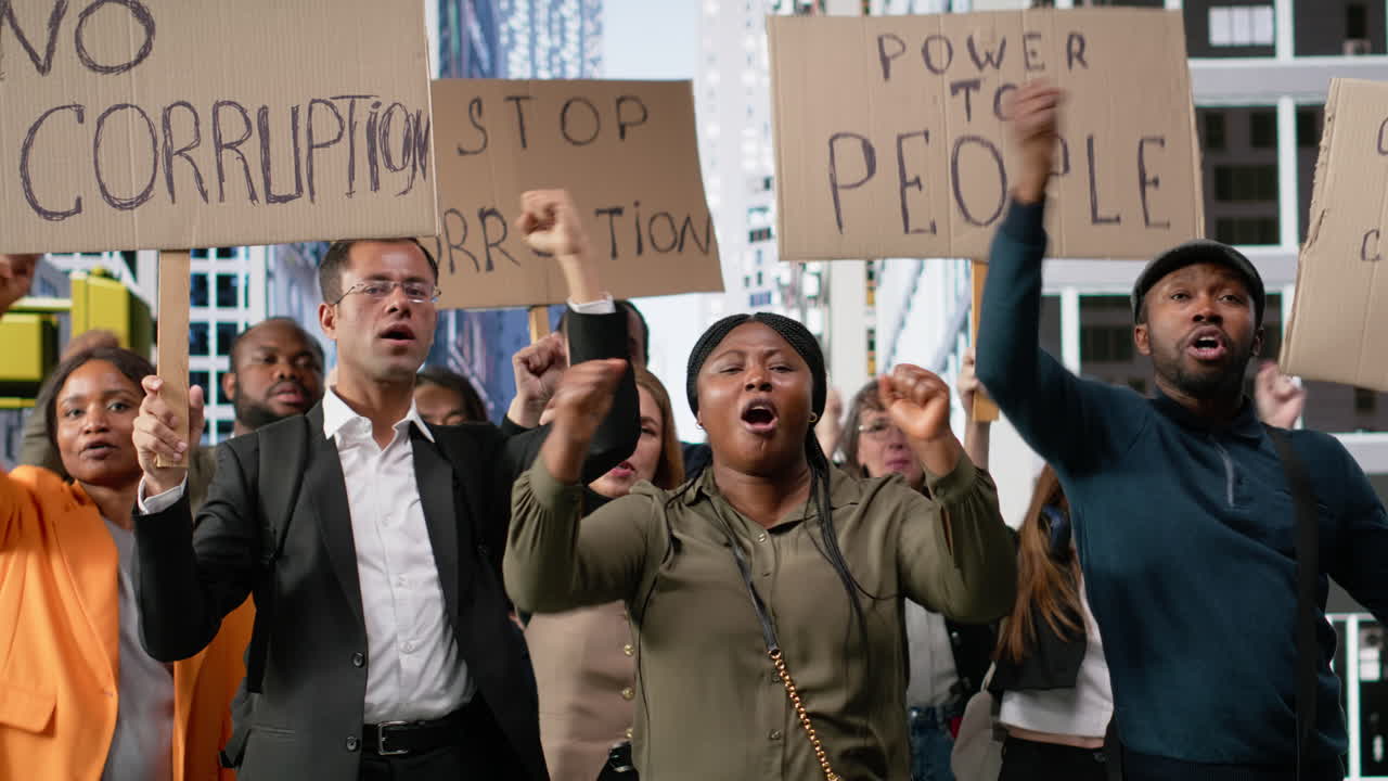 Crowd of people engaged in activism and revolt against corruption