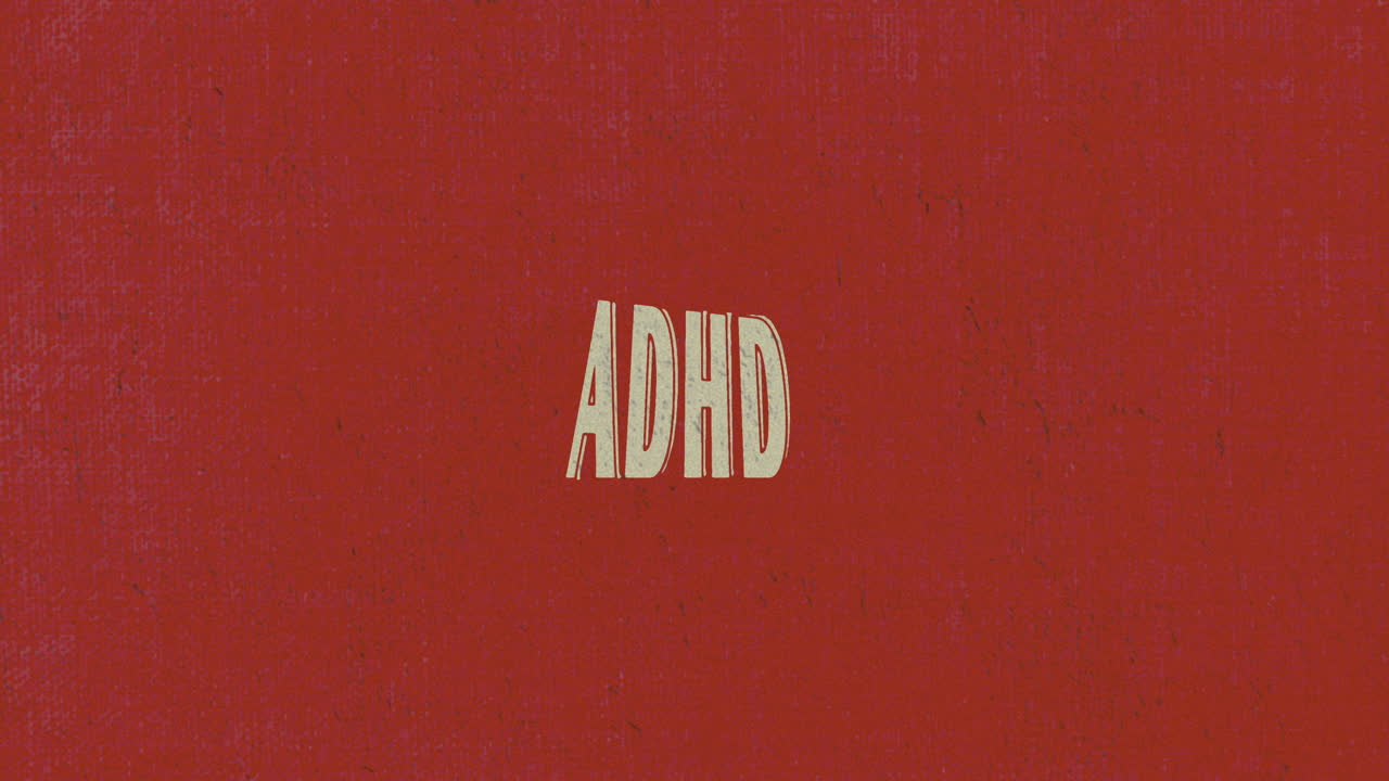ADHD Restless Dynamic Text Animation on red background like a hyperactivity disorder - Attention deficit hyperactivity disorder