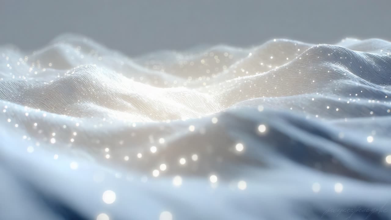 A Captivating Exploration of Sparkling Textures in Soft Textile Waves, Showcasing the Play of Light on Fabric Surfaces with Ethereal Quality and Depth Perception