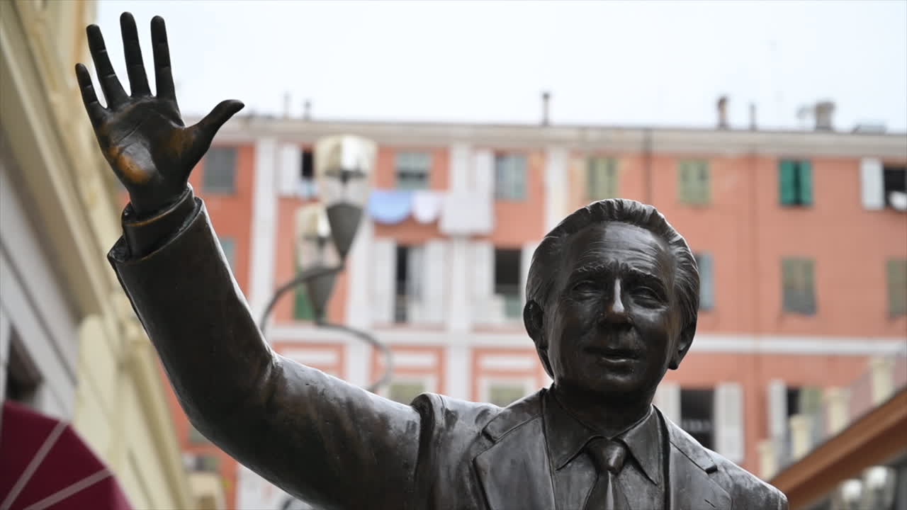 SANREMO, ITALY - 14 SEPTEMBER, 2021: Mike Bonjiorno Allegria statue in city downtown