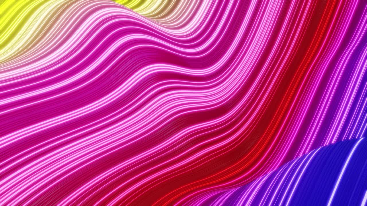 hermoso fondo abstracto de ondas en la superficie, gradientes de color arco iris, líneas extrudidas como superficie de tela a rayas con pliegues o ondas en líquido. bucle 4k. líneas de brillo. 3